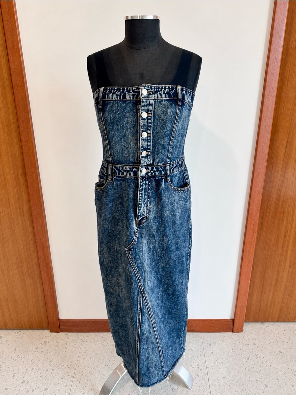 Forever 21 Y2K Strapless Denim Button Front Maxi Dress - Size Large